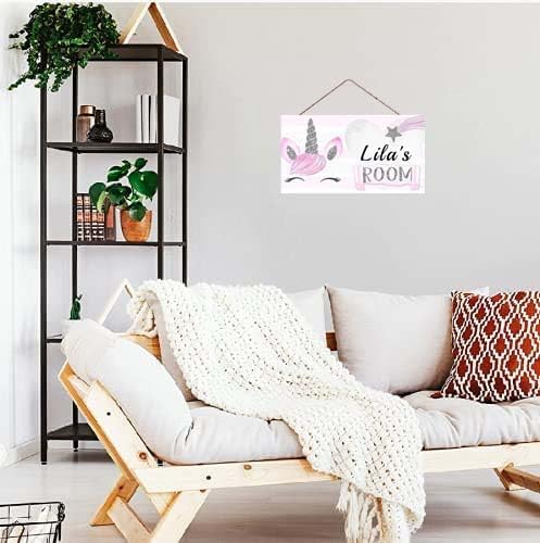 Personalized Cute Unicorn Sign Custom Name Wall Hanging Signs Front Door Decor Home Decorative Door Decor for Kids Room Boys Girls Room Baby Bedroom