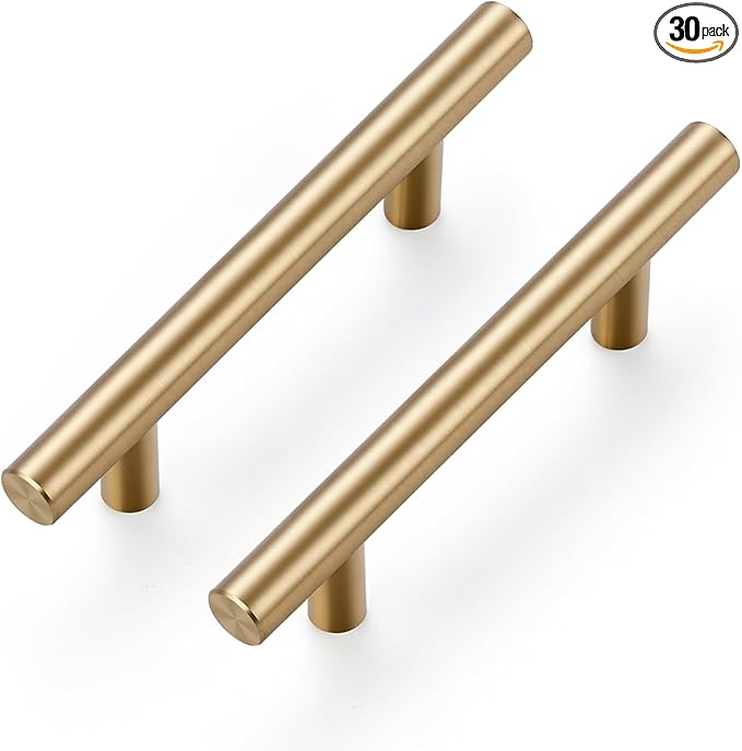 Ravinte 30 Pack 5 Inch Cabinet Pulls Champagne Bronze Stainless Steel Kitchen Drawer Pulls Cabinet Handles 5 InchLength, 3 Inch Hole Center