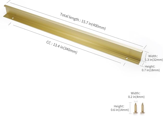 3 Pack 16" (400mm) Overall Length Overall Length Edge Finger Pull, Brushed Brass Aluminium Hidden Furniture Wardrobe Cabinet Drawer Pull Long Concealed Furniture Closet Door Handle, 3699S