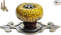 10 Pack Retro Ceramic Knobs,Vintage Dresser Kitchen Petal Cabinet Pulls Rustic Zinc Alloy Base Back Plate Kid Cupboard Wardrobe Drawer Door Handles (Leopard Print Yellow)