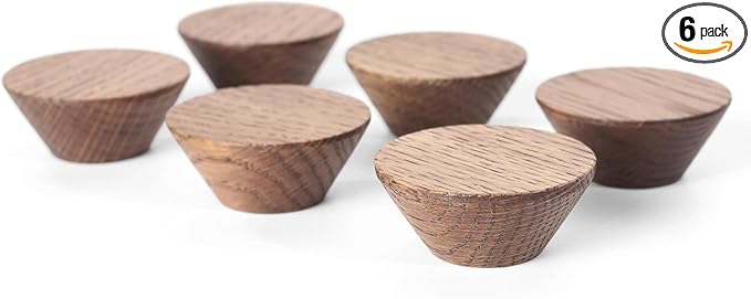 6 Pack Wood Cone Cabinet Knobs (Brown) - 1 ½ " Diameter Round Shape - Wooden Drawer Pulls for Cabinets Doors, Dresser and Drawers Knob, Kitchen Cabinet Door Handle
