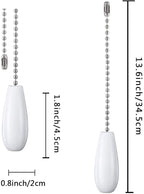 Decorative Ceiling Fan Extension 12 Inches White Wooden Pull Chain Set Ornaments for Light Lamp (Nickel) 8 Pcs