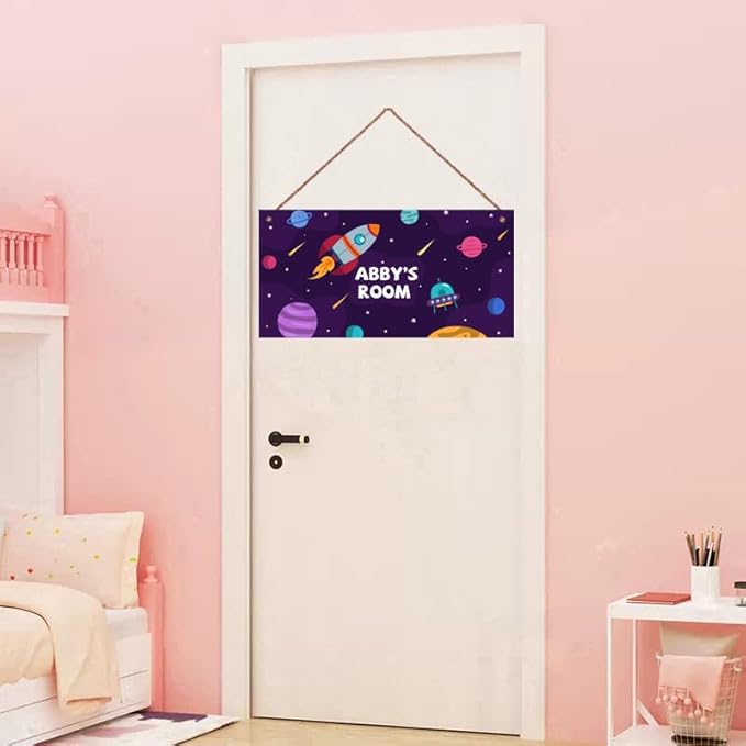 Personalized Sign Universe Rocket Sign Outer Space theme Art Décor For Kids Room Custom Name Door Wall Decor, Floral Nursery Art Girls Room Boys Bedroom