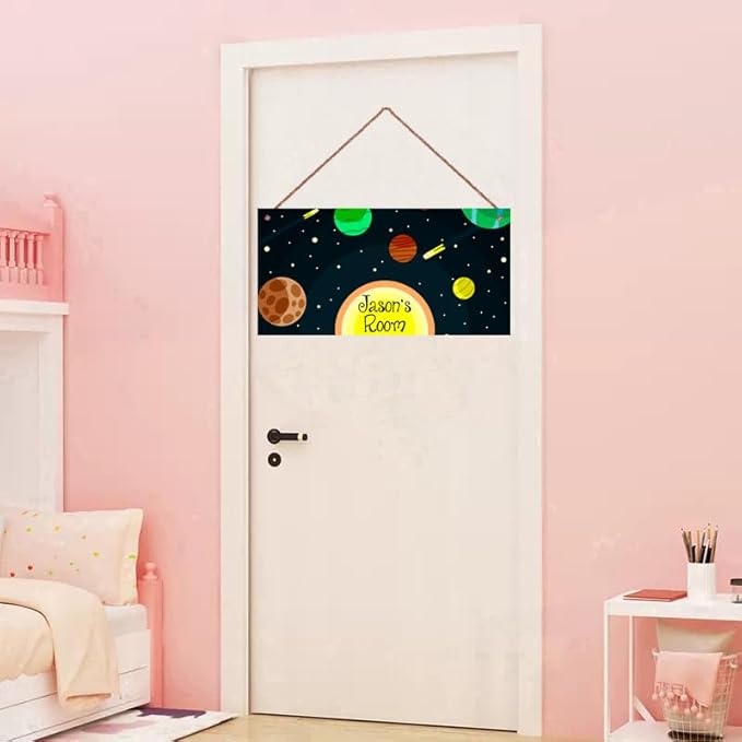 Personalized Sign Stars Planet Themed Bedroom Decor Fantasy Astronaut Sign Outer Space Decor for Kids Room Nursery Wall Decorations Stuff For Little Man Cave Boys Room