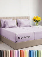 Extra Deep Split King Sheet Set - 7 Piece Breathable & Cooling Sheets - Hotel Luxury Bed Sheets Set - Easy Fit - Soft, Wrinkle Free & Comfy Sheets Set - Light Lavender Sheet Set w/Extra Deep Pockets