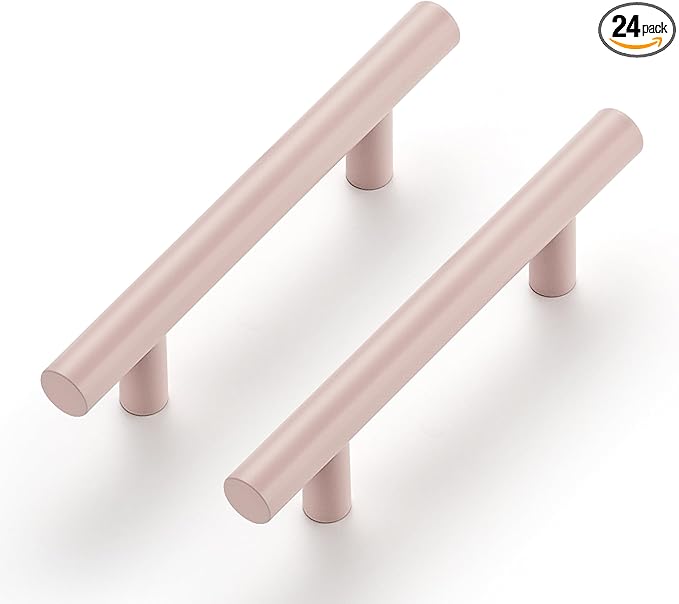 Ravinte 24 Pack | 5 Inch Cabinet Pulls Pink Stainless Steel Kitchen Drawer Pulls Cabinet Handles 5 InchLength, 3 Inch Hole Center