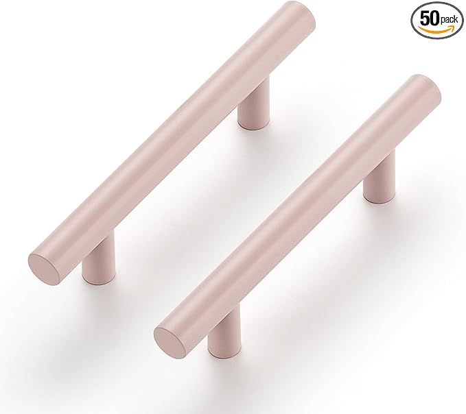 Ravinte 50 Pack | 5 Inch Cabinet Pulls Pink Stainless Steel Kitchen Drawer Pulls Cabinet Handles 5 InchLength, 3 Inch Hole Center