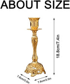 Sziqiqi Gold Candlestick Holders Set of 2 Taper Candle Holders Deluxe Ornate Candle Holders for Shabbat Taper Candles, Candle Centerpiece, Wedding Candles, Christmas Candle 7.4inch
