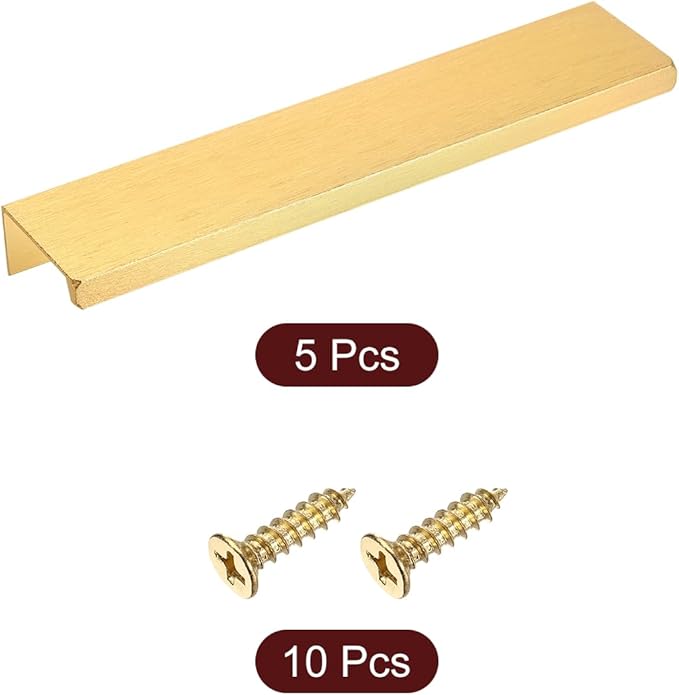 uxcell Cabinet Finger Edge Pull, 5pcs 150mm / 5.91" Aluminum Alloy Back Mount Hidden Cabinet Pulls Concealed Handle for Home Kitchen Drawer Cabinet, Gold