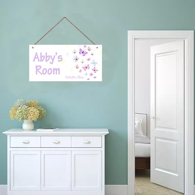 Personalized Colorful Butterfly Sign Plate Custom Name Door Sign For Girls Room Plaque Hanging Sign Flower Floral Background for Business Needs Wedding Gift Home Decor