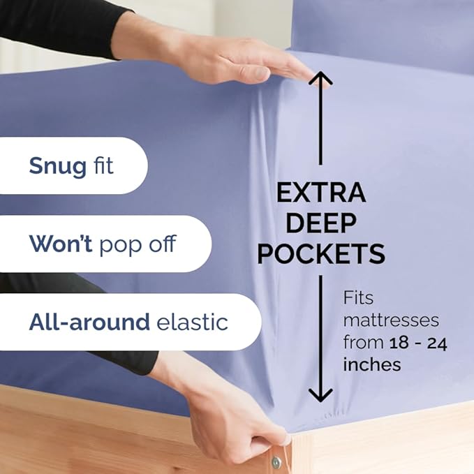 Extra Deep Twin Sheet Set - 4 Piece Breathable & Cooling Sheets - Hotel Luxury Bed Sheets Set - Easy & Secure Fit - Soft, Wrinkle Free & Comfy Sheets Set - Lavender Sheet Set with Extra Deep Pockets