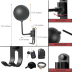SANGMO Grey 180° Motorcycle Helmet Rack, Rotation Metal Helmet Holder Wall Mount, Helmet Holder Bike with 2 Hooks Helmet Hanger for Motorcycle Bike Coats, Caps, Baseballs, Rugby Helmet