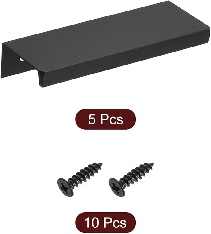 uxcell Cabinet Finger Edge Pull, 5pcs 80mm / 3.15" Aluminum Alloy Back Mount Hidden Cabinet Pulls Concealed Handle for Home Kitchen Drawer Cabinet, Black