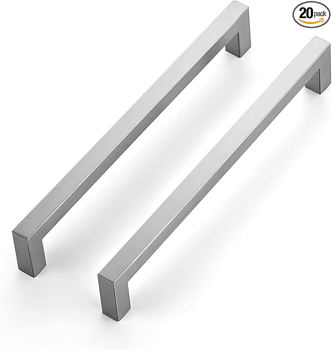 Ravinte 20 Pack 8 Inch Square Cabinet Handles - Satin Nickel & Brushed Nickel Drawer Pulls - Kitchen Cabinet Hardware