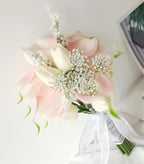 Tulips Calla Lily Artificial Flowers | Real Touch |Bridal Bouquet | Wedding Bouquet Home Décor Party (Pink 1 Bouquet)