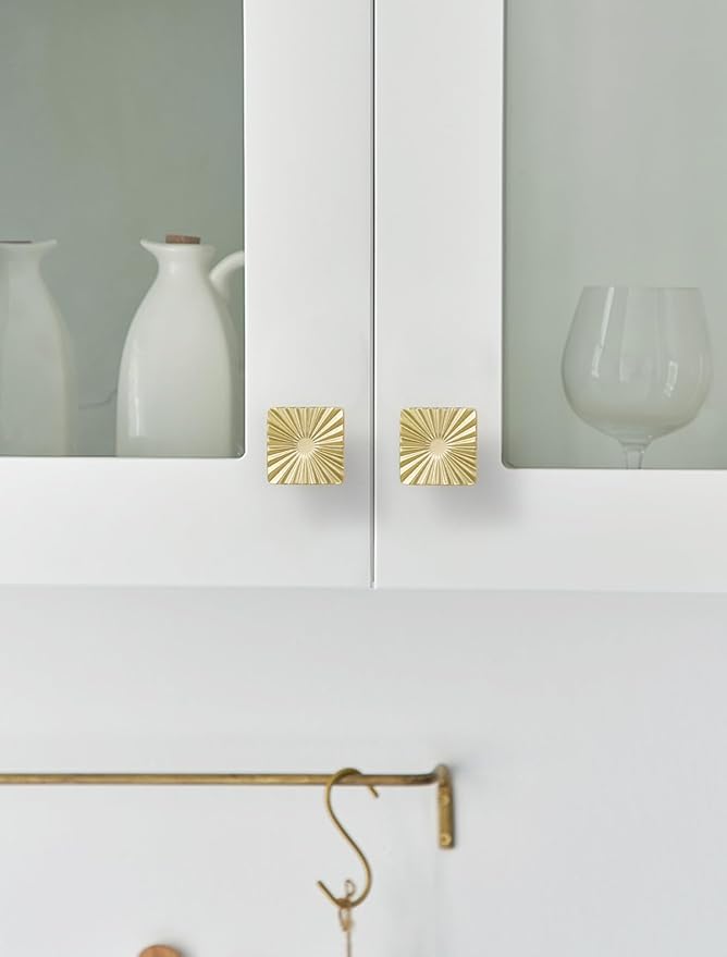 5 Pack Gold Cabinet Knobs Square Brushed Brass Drawer Pulls Bathroom Dresser Handles Hardware Zinc Alloy