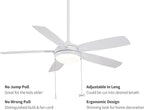 Ceiling Fan Pull Chain, 𝟭𝟮 𝗶𝗻𝗰𝗵 Extra Long with Decorative Frosted Glass Bulb and Fan Cord,Fit All Standard 3mm Diameter Ceiling Fans (White)