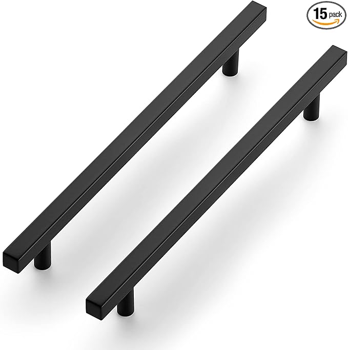 Ravinte Cabinet Handles 15 Pack - 8-4/5 Inch Matte Black Square Pulls, 11-3/10 Inch Overall Length - Kitchen Hardware Drawer Pulls