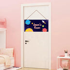 Personalized Outer Space Sign Universe Theme Door Décor For Kids Room Custom Name Little Man Cave Wall Art Decor, Planet Rocket Floral Nursery Art Plate For Girls Room Boys Bedroom