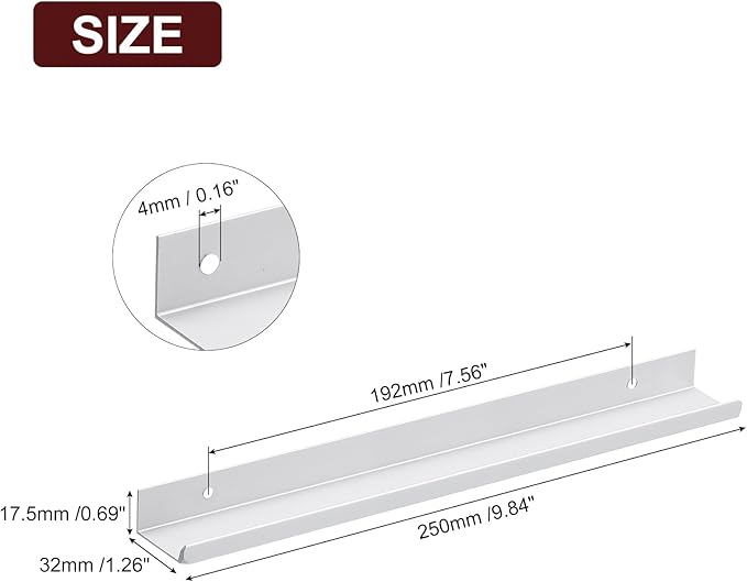 uxcell Cabinet Finger Edge Pull, 8pcs 250mm / 9.84" Aluminum Alloy Back Mount Hidden Cabinet Pulls Concealed Handle for Home Kitchen Drawer Cabinet, Silver