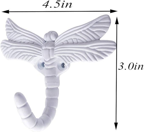 2pcs Dragonfly Coat Hooks Decorative Creativity Wall Mounted Hanger Hook for Home Handbag Key Towel Bathrobe (White)