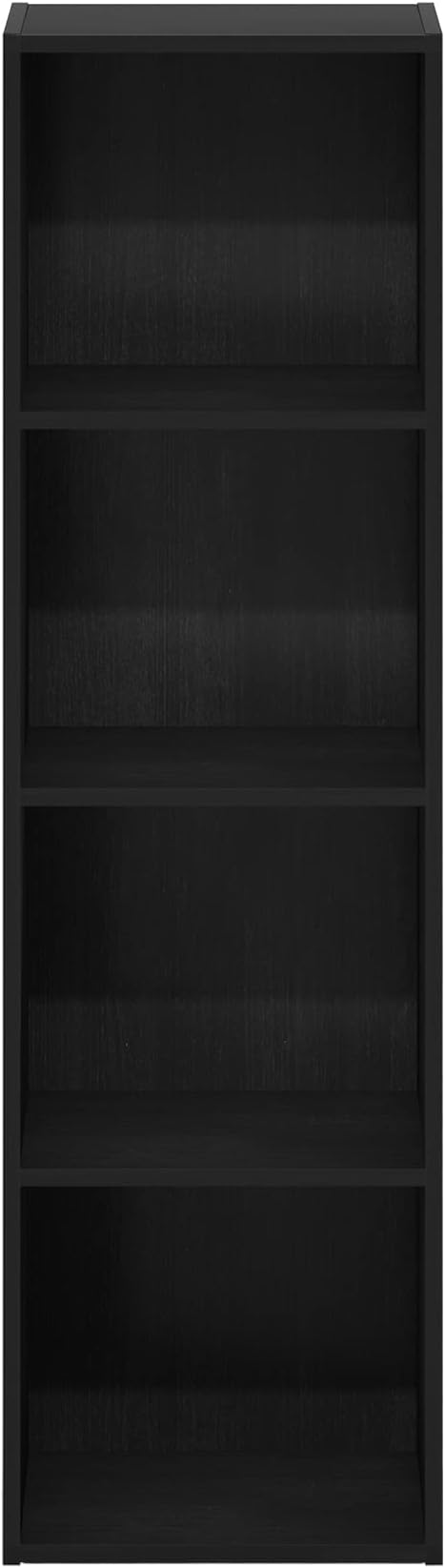 Furinno PASIR Book Shelf, 4-Tier Modern Bookshelf, Open Shelves Bookcase 9" x 12" x 42", for Living Room, Bedroom, Home Office, Blackwood