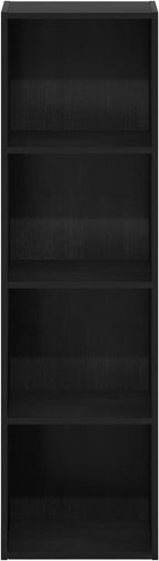 Furinno PASIR Book Shelf, 4-Tier Modern Bookshelf, Open Shelves Bookcase 9" x 12" x 42", for Living Room, Bedroom, Home Office, Blackwood