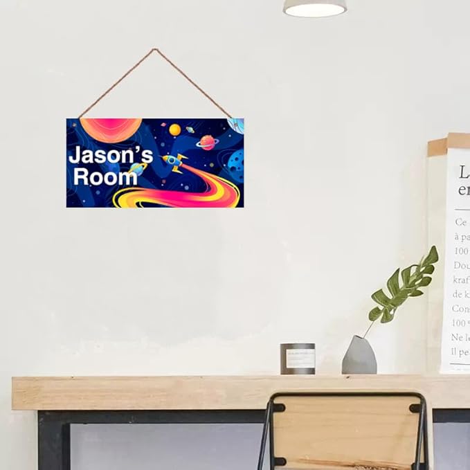 Personalized Rocket Signs Wall Art Decoration Exquisite Decorative Sign For Little Man Cave Custom Name for Kids Room Nursery Door Wall Decor Outer Space Universe Decor For Boys Room