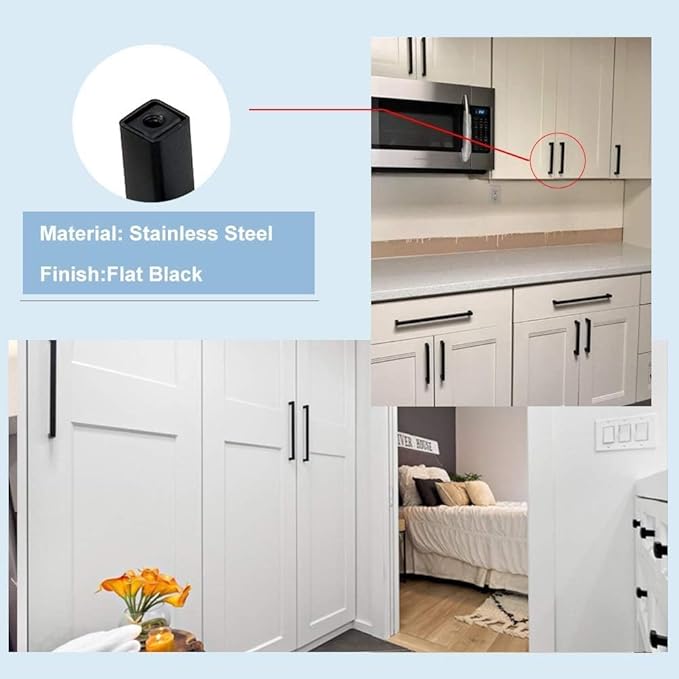 goldenwarm 50 Pack 3-3/4 Inch Black Cabinet Handles Matte Black Drawer Pulls Stainless Steel Cabinets Hardware Square Bar Modern for Kitchen Bathroom Cupboard