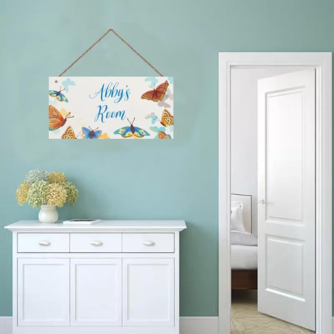 Personalized Sign, Cute Butterfly Sign,Fantasy Wall Art Decor Custom Name Little Man Cave Door Decor for Kids Room Floral Nursery Art Girls Room Boys Bedroom Baby
