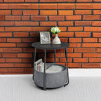 VASAGLE LILEA Collection - Small Round Side End Table, Modern Nightstand with Fabric Basket, Ebony Black and Slate Gray ULET223B01