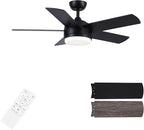 YUHAO 44 Inch Black Ceiling Fan with Light and Remote Control.Noiseless,Dimmable,3CCT,6 Speeds Reversible, DC Ceiling Fans for Indoor or Covered Outdoor