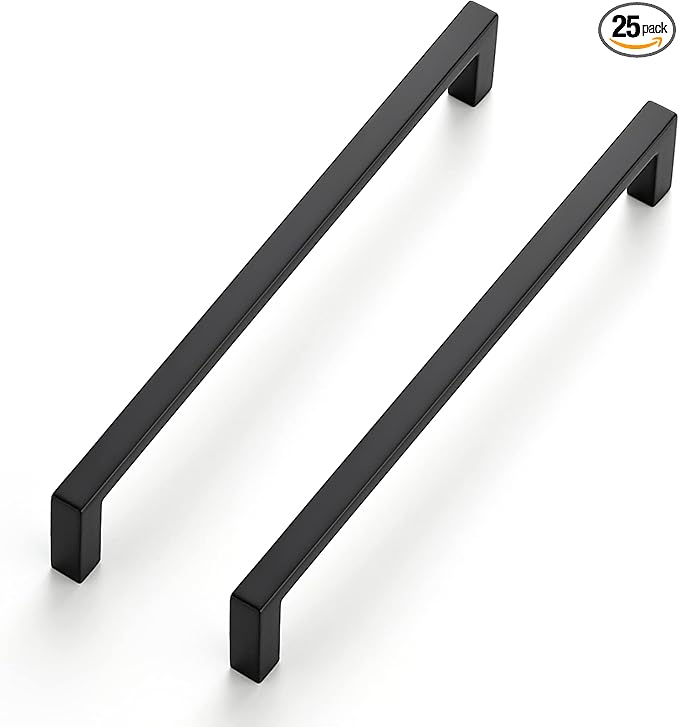 Ravinte 25 Pack Matte Black Cabinet Pulls, 6-1/4 Inch (160mm) Hole Center Slim Kitchen Handles, Square Drawer Pulls for Cabinets & Cupboards, Hardware