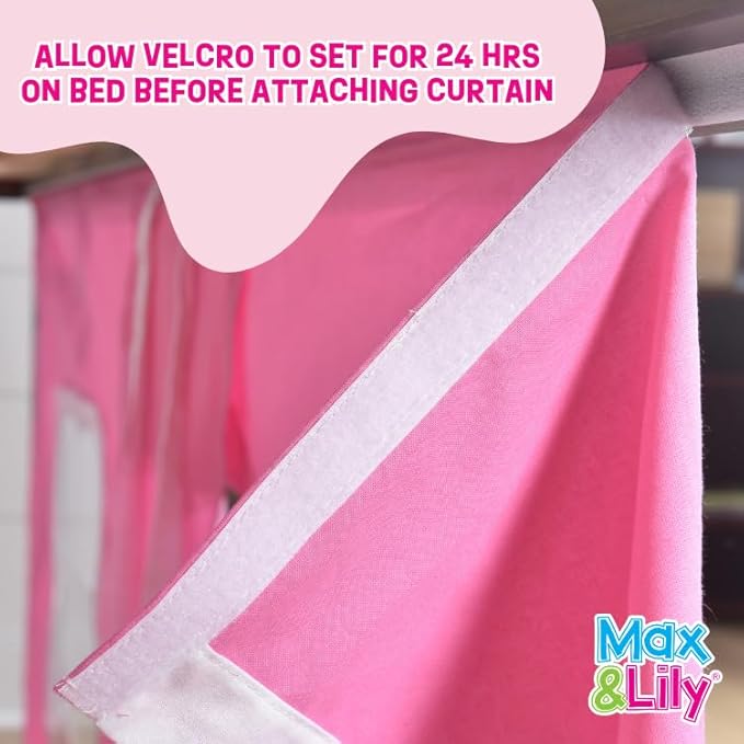 Max & Lily Underbed Curtain for Low Bunk Bed/Low Loft Bed, Princess Play Curtain for Kids, Cotton Privacy Curtain for Bottom Bunk, 2 Panel Curtain Set, Light Pink/Gold