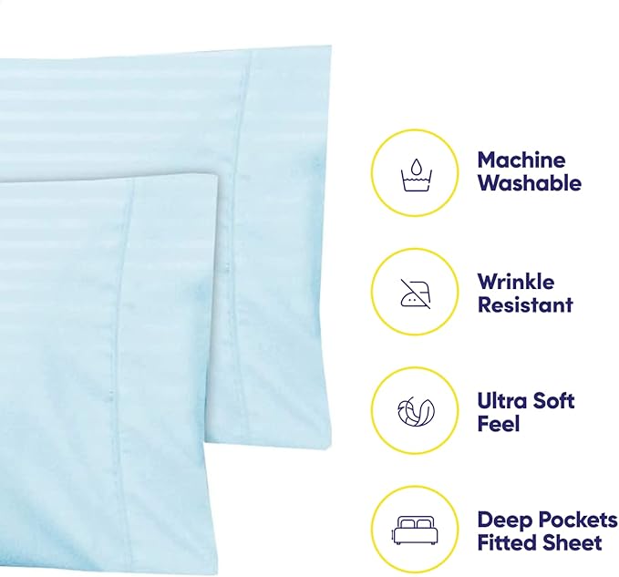 Dobby Stripe Queen Sheets - 6 Piece 1500 Supreme Collection Fine Brushed Microfiber Deep Pocket Queen Sheet Set Bedding - 2 Extra Pillow Cases, Great Value, Queen, Dobby Light Blue