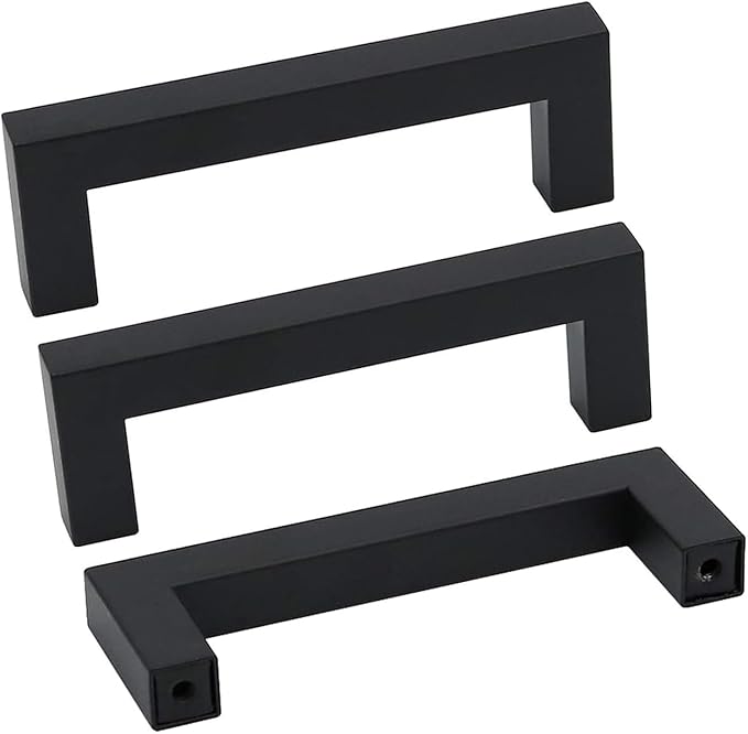goldenwarm 150 Pack 3 Inch Black Cabinet Handles Matte Black Drawer Pulls Stainless Steel Cabinets Hardware Square Bar Modern for Kitchen Bathroom Cupboard
