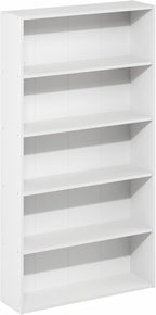 Furinno Basic Book Shelf, 5-Tier Bookshelf, Cube Storage Organizer Bookcase with Open Shelf, 7 x 24 x 44, for Living Room, Bedroom, Home Office, White