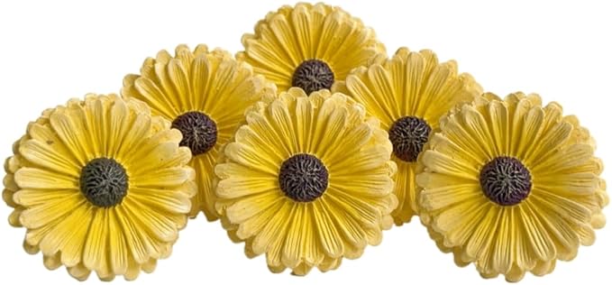 Daisy Vintage Resin Hand Painted Drawer Pulls Cabinet Knobs Handles Country Kitchen Home Decoration Yellow (Pack of 6)