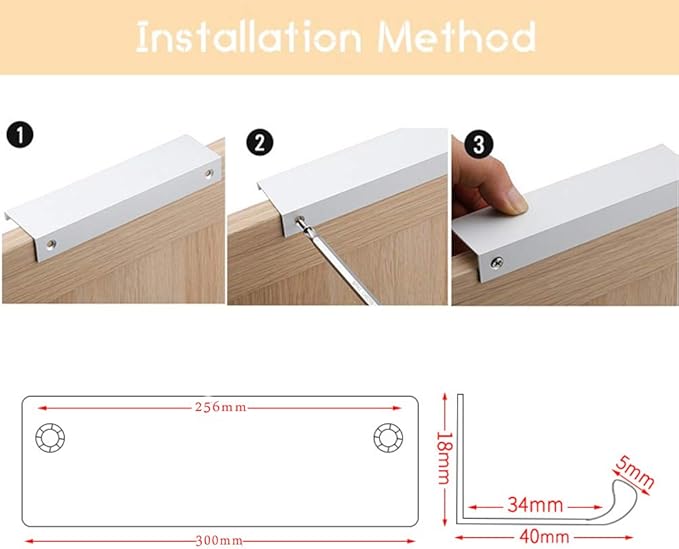 JOOJA 10 Pack Modern Style Finger Edge Pull Furniture DrawerHandles Hidden Cabinet Kitchen Drawer Handles Knobs, Silver 150mm