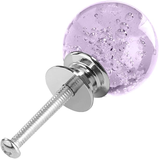 12 Pcs 30mm Round Shape Bubble Crystal Glass Cabinet Knobs with Screws Drawer Knob Pull Handle Used for Kitchen, Dresser, Door, Cupboard (Lavender)