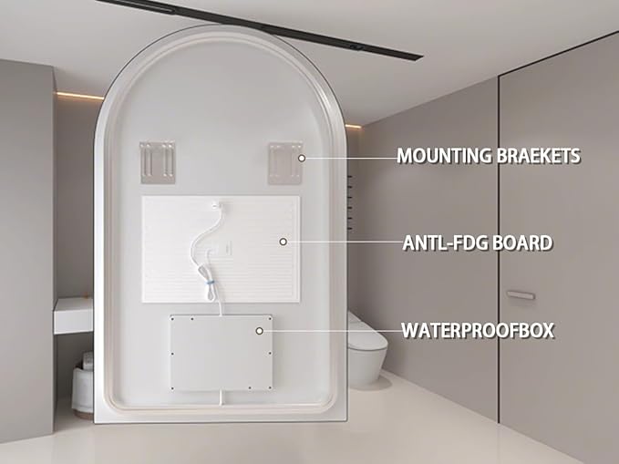 Niccy Arched LED Bathroom Mirror, 40x24 Inch Arch Frameless Backlit Mirrors for Wall Arched Lighted Vanity Mirrors Defogger and 3 Color, Explosion-Proof, HD Glass and IP65 Waterproof