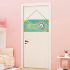 Personalized Magic Rainbow Unicorn Door Sign Girls Bedroom Kids Nursery Wall Decor Custom Name Art Wooden Plaque For Home Kitchen Garden Yard Wall Front Door Decor
