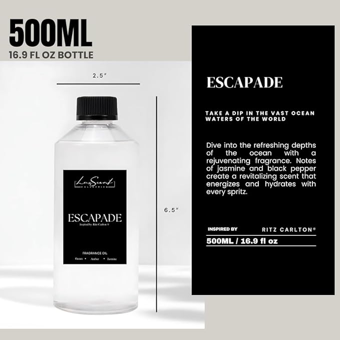 Escapade Aroma Diffuser Oil 500ML - Waterless Essential Oil for diffusers - Luxury Hotel Fragrance - Oils for Aromatherapy - Fits in Any Diffuser (500ML, Escapade)