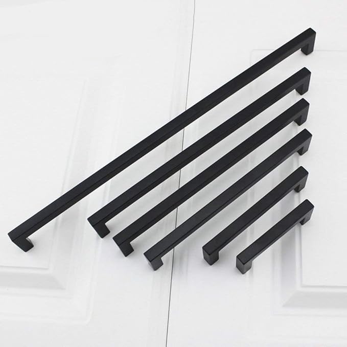 goldenwarm 60 Pack 6-1/4 Inch Black Cabinet Handles Matte Black Drawer Pulls Stainless Steel Cabinets Hardware Square Bar Modern for Kitchen Bathroom Cupboard
