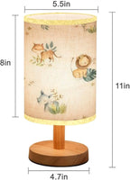 LOPYEIJFG Minimalist Bedside Table Lamp Safari Animals Watercolor Cute Baby Nursery Seamless Wood Nightstand Lamp Bedside Desk Lamp Wood Base Flaxen Fabric Shade for Bedroom Living Room, 5.5x11inch