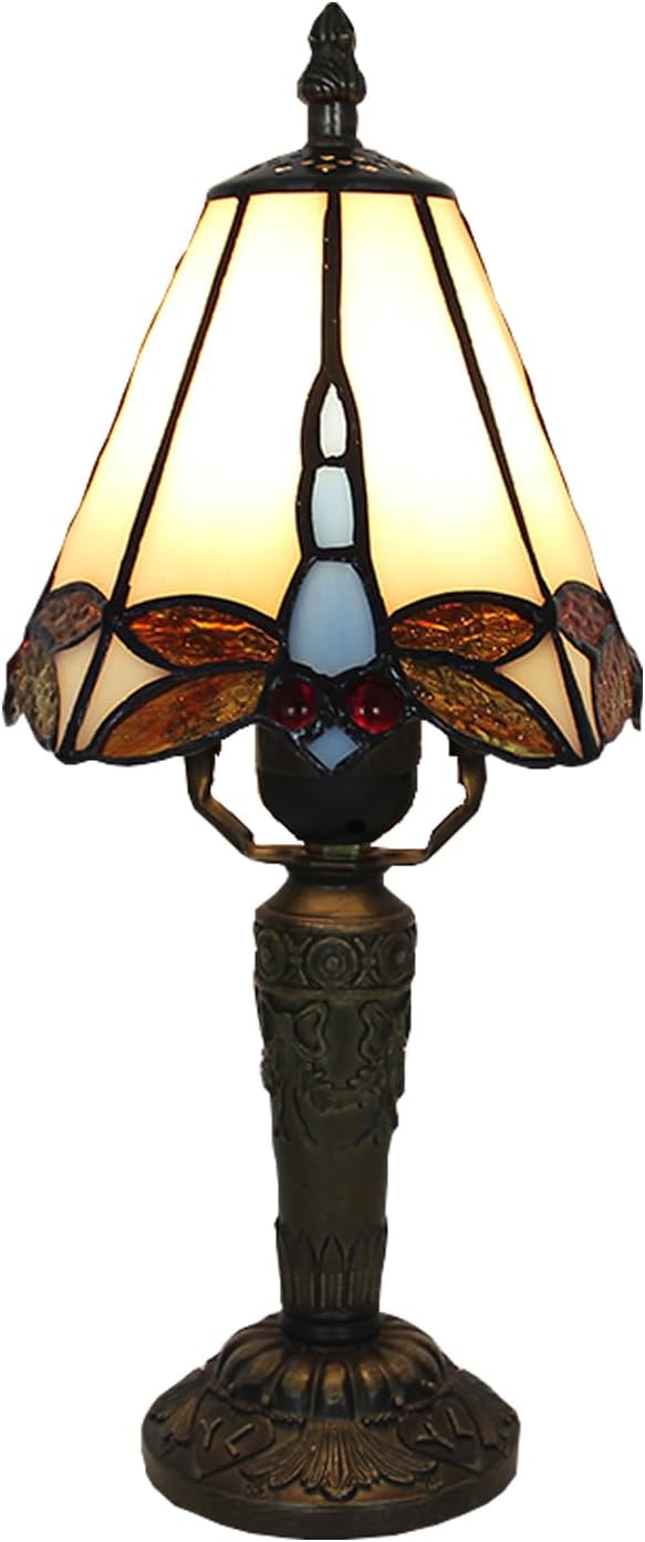Tiffany Small Table Lamp 3-Way Color Temperatures Dragonfly Stained Glass Table Lamps for Living Room, Bedroom Bedside Nightstand Night Light Home Office Desk Lamp+LED Bulb,6X6X12.5Inch
