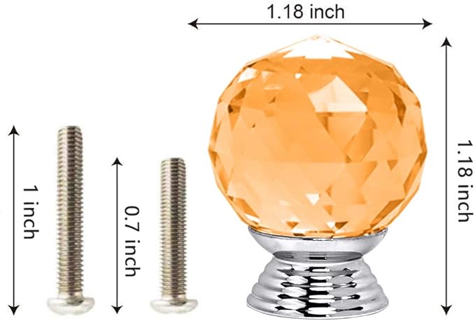 12 Pcs 30mm Round Shape Crystal Glass Cabinet Knobs with Screws Drawer Knob Pull Handle Used for Kitchen, Dresser, Door, Cupboard(Amber)