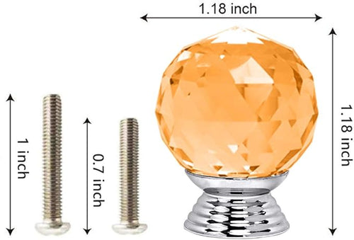 12 Pcs 30mm Round Shape Crystal Glass Cabinet Knobs with Screws Drawer Knob Pull Handle Used for Kitchen, Dresser, Door, Cupboard(Amber)