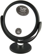 Danielle Creations 6.75-Inch Portable Two-Sided Vanity Round Vanity Makeup Mirror, No-Slip Soft Touch with 360 Rotation, 12x Magnification, Midnight Matte Black