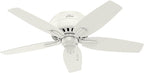 Hunter 42 inch Indoor Ceiling Fan with LED Light - White Ceiling Fan with Pull Chain, For Bedroom or Living Room, Low Profile Mount, No Remote, 5 Blades, Includes Bulbs - Newsome 51080, Fresh White